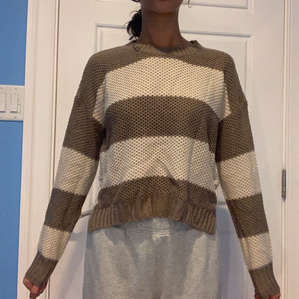 Pink Rose cream/brown fleece sweater (M)